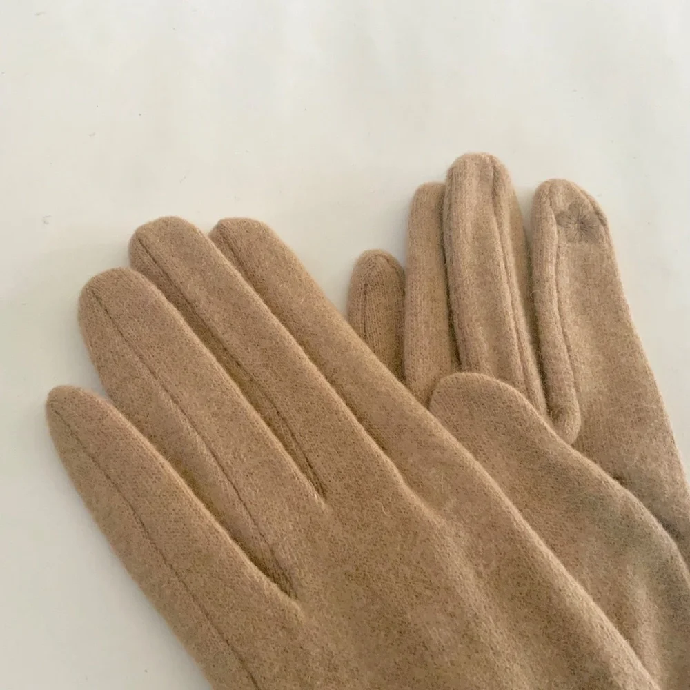 Luxury Cashmere Merino Wool Gloves Classic Beige Driving Winter Warm Cozy Gloves - Picture 6 of 6